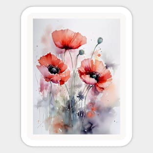 Watercolor flowers poppies Sticker